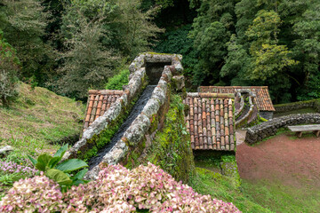 Natural dos Caldeiroes Park in the north of Sao Miguel Island over the Atlantic, Azores archipelago, Portugal
