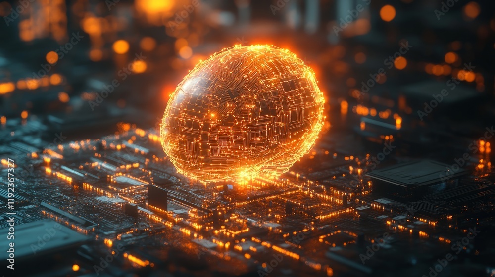 Poster a glowing digital brain with complex circuit patterns, symbolizing ai's integration in cybersecurity