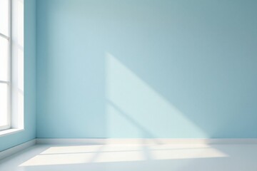 Serene Room Corner with Light Streaming Through a Window onto a Pale Blue Wall