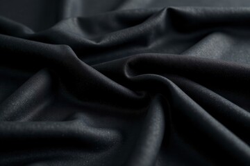 Glossy black fabric, subtle sheen, folds visible , folds, texture, deep black