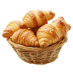 Golden Croissants in Basket on transparent background.