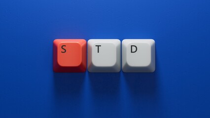 STD Sexually transmitted infections text on Computer keyboard keys. medical concept.close up of Computer keyboard keys,Business Concept.3D rendering on blue background.