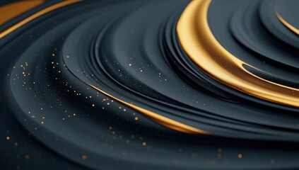 Abstract Fluid Art with Black and Gold Marble Swirls