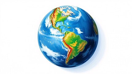 Drawing cartoon illustration of planet Earth with the America continent.