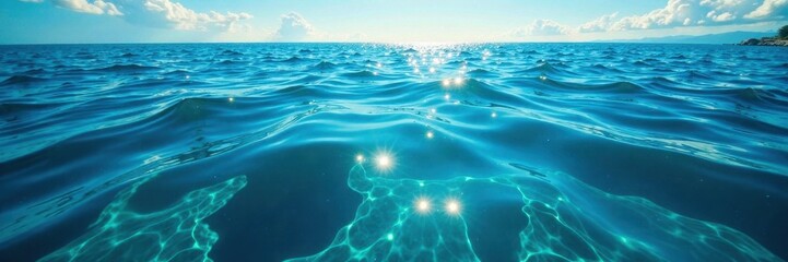 Fototapeta premium Deep blue Dead Sea water, shimmering under sunlight, travel, surface, environment