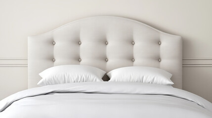 Elegant white bed with tufted headboard and soft pillows, perfect for cozy bedroom