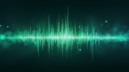 An abstract digital art piece showcasing an intricate sound wave pattern. The waves are portrayed with vibrant green and blue colors, creating a mesmerizing visual effect