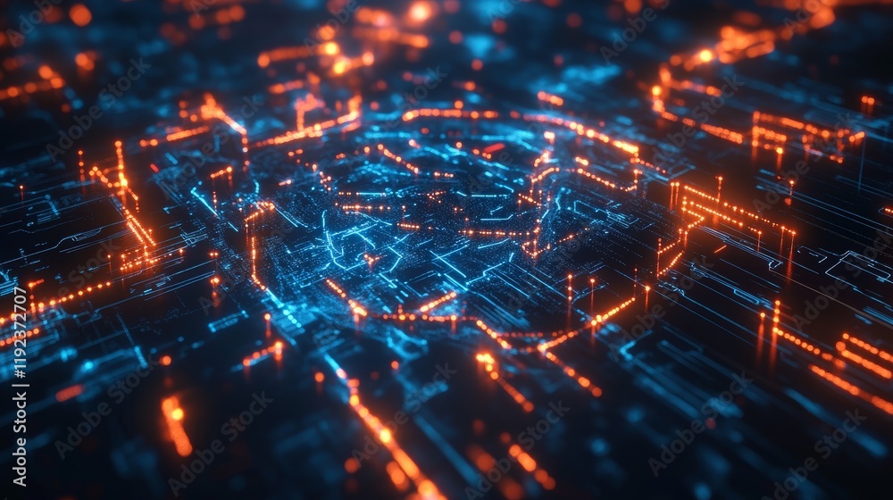 Poster futuristic digital brain with glowing circuit lines, symbolizing ai-driven cybersecurity systems, su