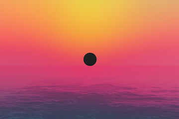 "Celestial Alignment: A Minimalist Sunset with a Black Sphere"