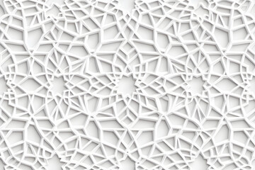 Vector white islamic horizontal background. Seamless oriental volumetric pattern with shadow.