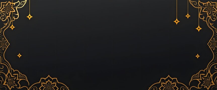 3D Islamic-themed background featuring crescent moon and intricate patterns in gold and black.