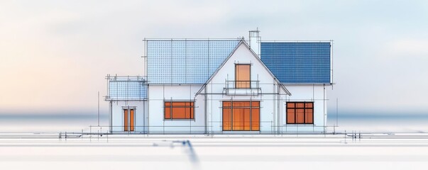 Architect blueprint concept. Architectural blueprint of a modern house showcasing design and structure details.