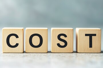 Cost Concept Illustrated with Wooden Blocks on Neutral Background