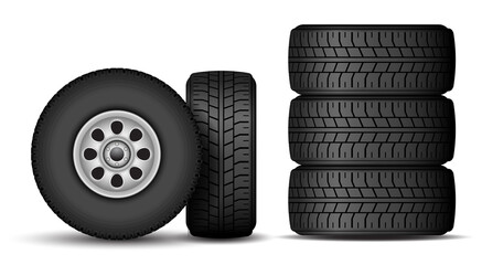Set illustration of Realistic Car Tire Tread Patterns isolated 