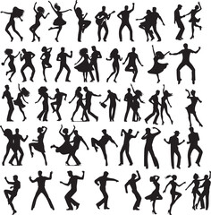 Silhouettes of Dancing People Vector Set with White Background - Party and Dance Graphics