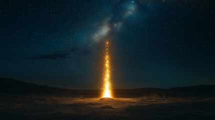 Obraz premium An open book with glowing pages and starlight streaming into the sky, against a dark celestial backdrop