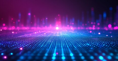 Fototapeta premium Abstract Digital Cityscape: Neon Lights and Data Flow