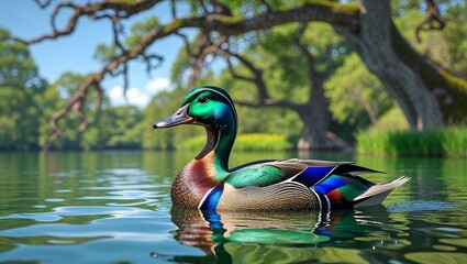 A beautiful lake with a duck