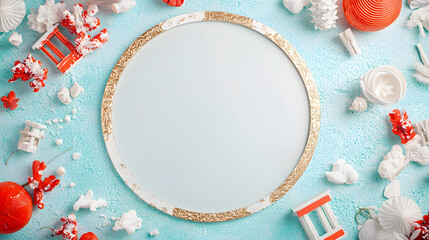 Decorative frame design studio setting image composition creative environment overhead view artistic concept for home decor