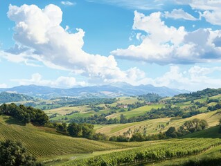 Fototapeta premium Grape harvesting on rolling hills in scenic vineyards landscape photography autumn vibes breathtaking views nature's bounty