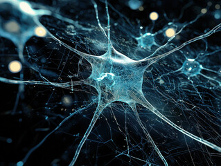 Futuristic neural network with glowing circuits and intricate connections