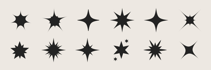 Glowing particles glare silhouettes, Sparkles flares icons y2k, Vector illustration.