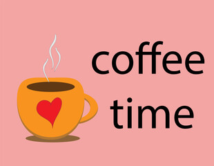 coffee time text mug with heart on pink background, 