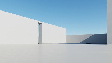 3d render of abstract modern architecture with empty cement floor, minimal exterior, car presentation background
