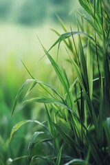 Sugar cane field with vibrant green foliage and blurred background for seasonal or agricultural promotional use