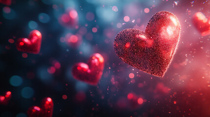 Obraz premium Vibrant red hearts floating in a colorful, dreamy background for Valentine's Day celebration