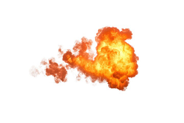 A fiery explosion with bright orange flames and billowing smoke against transparent background, capturing dynamic energy and intensity of blast