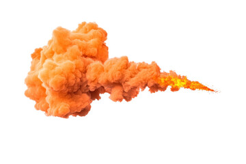 A vibrant orange explosion cloud with fiery details, isolated on transparency background, showcasing dynamic movement and energy