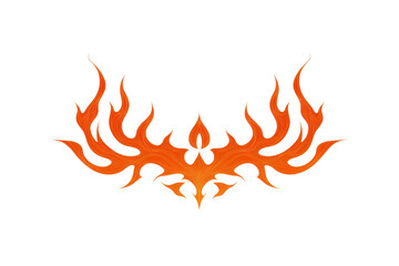 An intricate orange tribal flame tattoo design with symmetrical patterns, evoking sense of power and energy. design features sharp, flowing lines that create dynamic and bold appearance