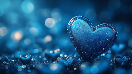 Fototapeta premium Beautiful blue heart decoration shining on Valentine's Day backdrop