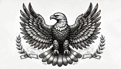 Obraz premium black and white American bold eagle engraving style. with old engraving sketch style.