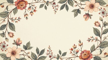 Obraz premium Elegant Floral Border Design with Delicate Blooms and Lush Greenery for Artistic Projects