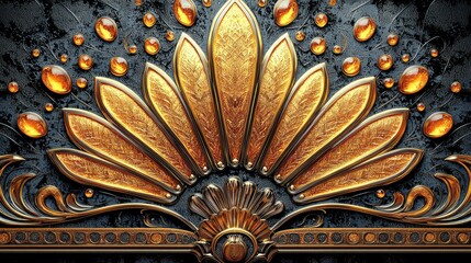 Opulent Gold and Amber Jewel-Toned Architectural Design: A Masterpiece of Vintage Elegance