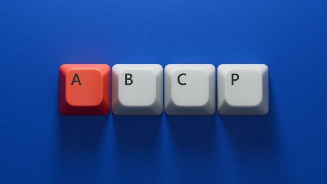 Word abcp on Computer keyboard keys with copy space.close up of Computer keyboard keys,Business Concept.3D rendering on blue background.