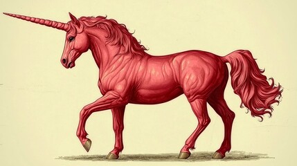 Pink Unicorn: A Mythical Creature in Vintage Art Illustration