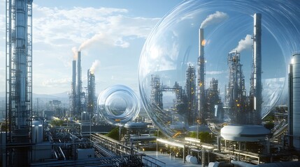 Futuristic view of carbon capture technologies within industrial environmental settings