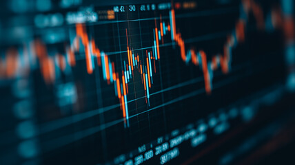 Stock Market Volatility: A close-up shot of a computer screen displaying a fluctuating stock market chart.