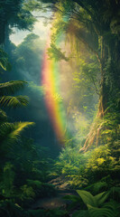 Fototapeta premium A Vibrant Moment Through a Rainforest Opening with Exotic Flora Beyond