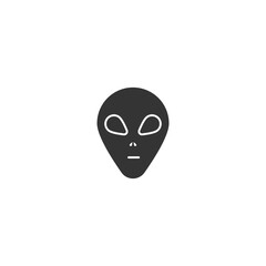 Cute Alien Icon with Silhouette Face and Black Eyes on White Background