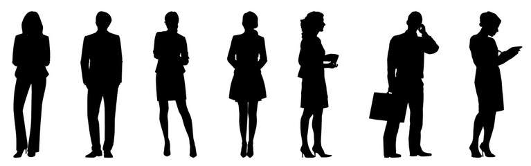 Business people silhouette png cut out element set, transparent background