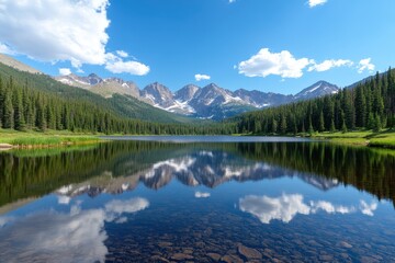 Stunning View of Rocky Mountains Reflected in Tranquil Lake