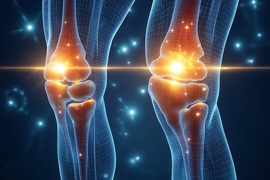 3D Illustration of a Human Knee Joint with Pain Focus