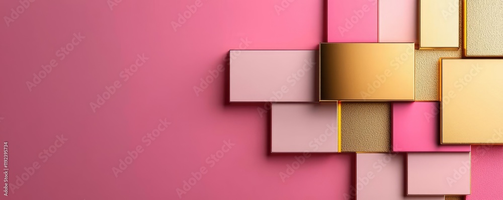 Leinwandbilder symmetry gradient concept. abstract composition of colorful rectangular shapes on a pink background.