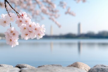 Fototapeta premium Tranquil Cherry Blossom Scene at Tidal Basin in Washington DC