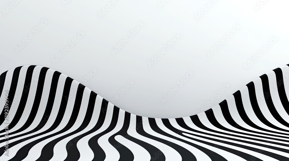 Poster Minimal symmetry idea. A mesmerizing black and white wave pattern creating depth and dynamic movement.