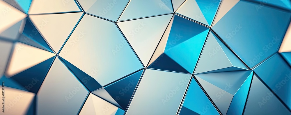 Poster Minimal symmetry idea. A vibrant geometric pattern featuring blue and silver triangular shapes.